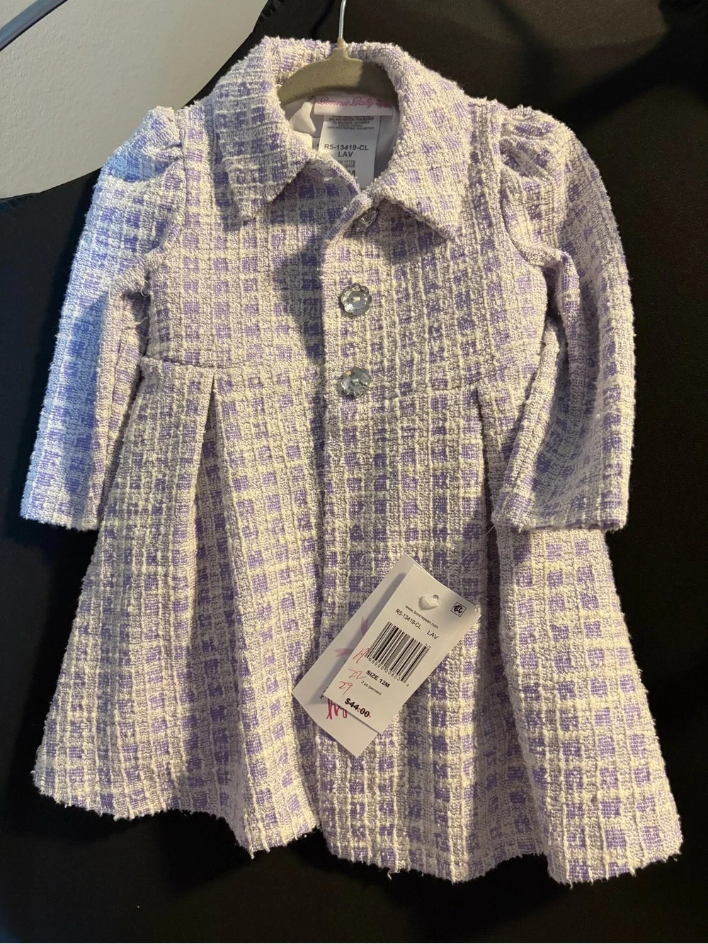 Bonnie Baby Lavender and White Tweed Coat and dress set 12 M